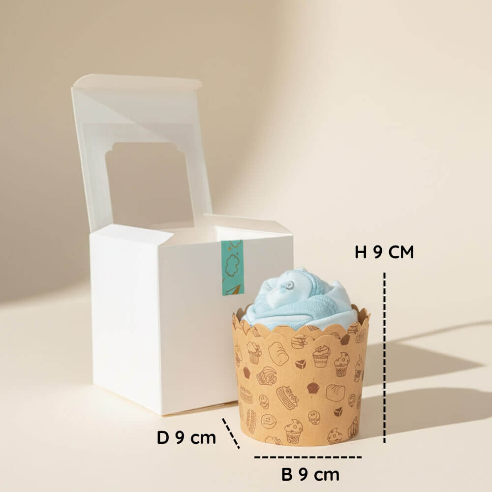 Cupcake af babybody i gaveæske – sød mini-gave til babyshower
