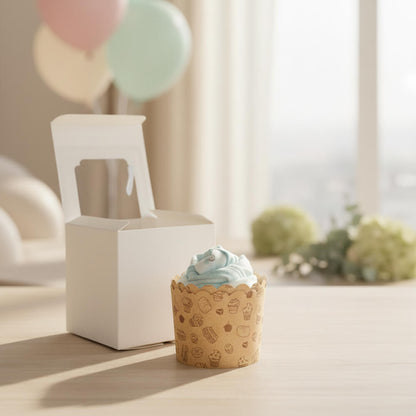 Cupcake lavet af babybody i blå farver som nuttet gave til babyshower for dreng