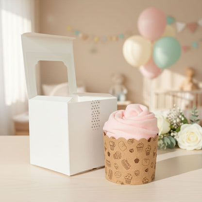 Cupcake lavet af babybody som nuttet gave til babyshower for pige