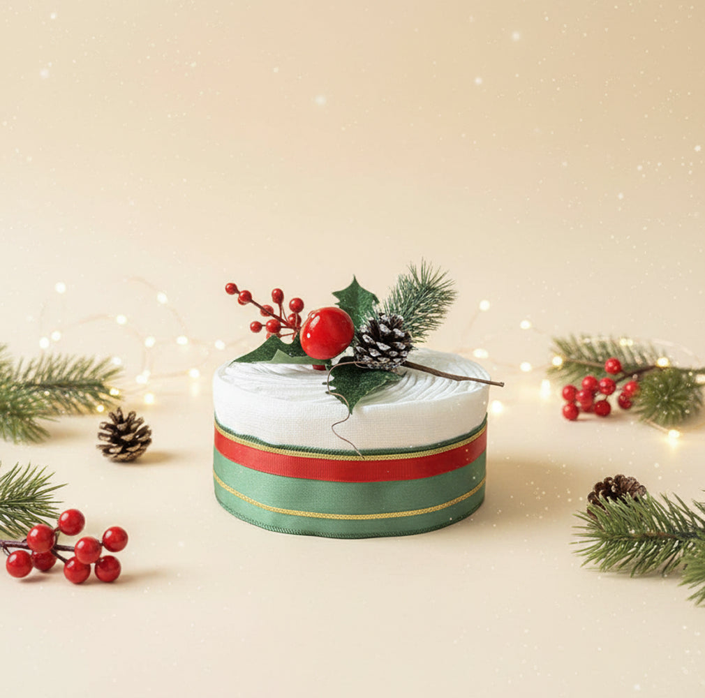 Håndlavet juleblekage med grønne og røde detaljer – perfekt som gave til babyshower i julen