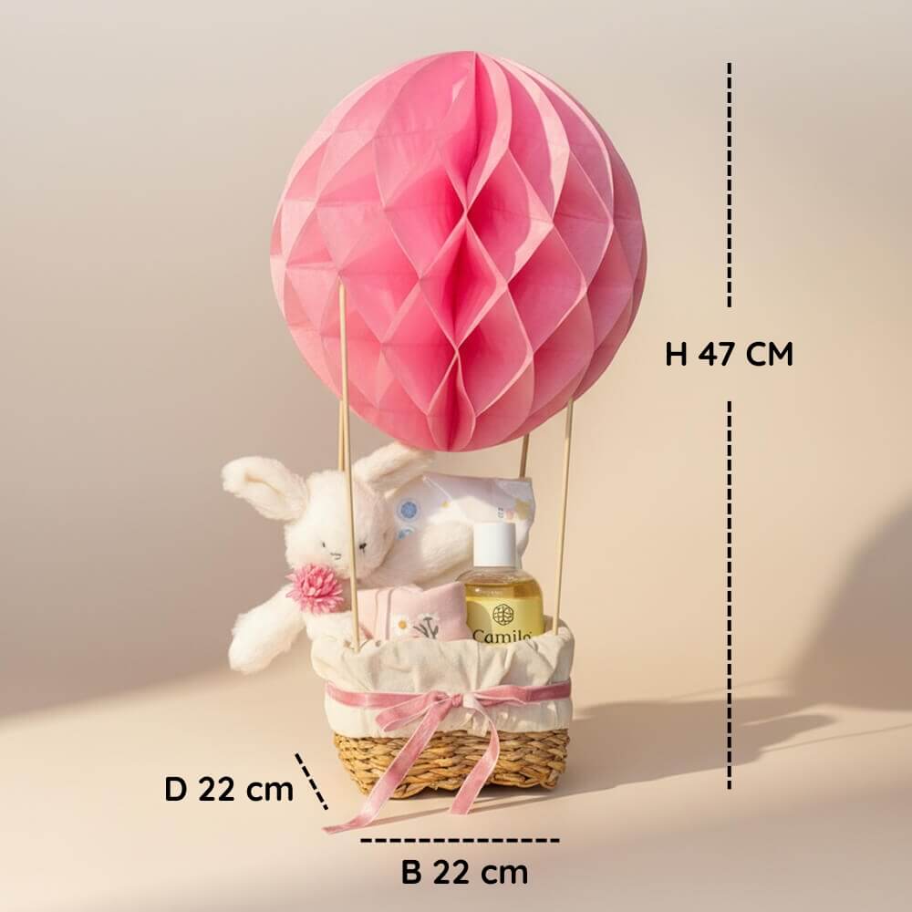 Luftballon-gavekurv lyserød – håndlavet gave til babyshower