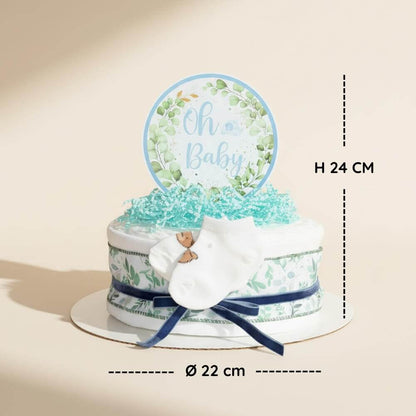 Lille blekage i blå nuancer som sød babyshowergave til dreng