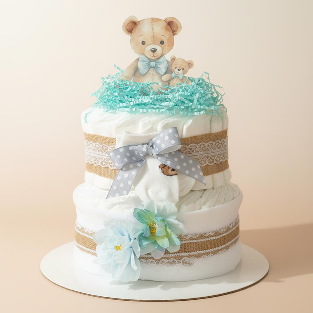 Mellem blekage til drengebaby i blå farver med søde detaljer